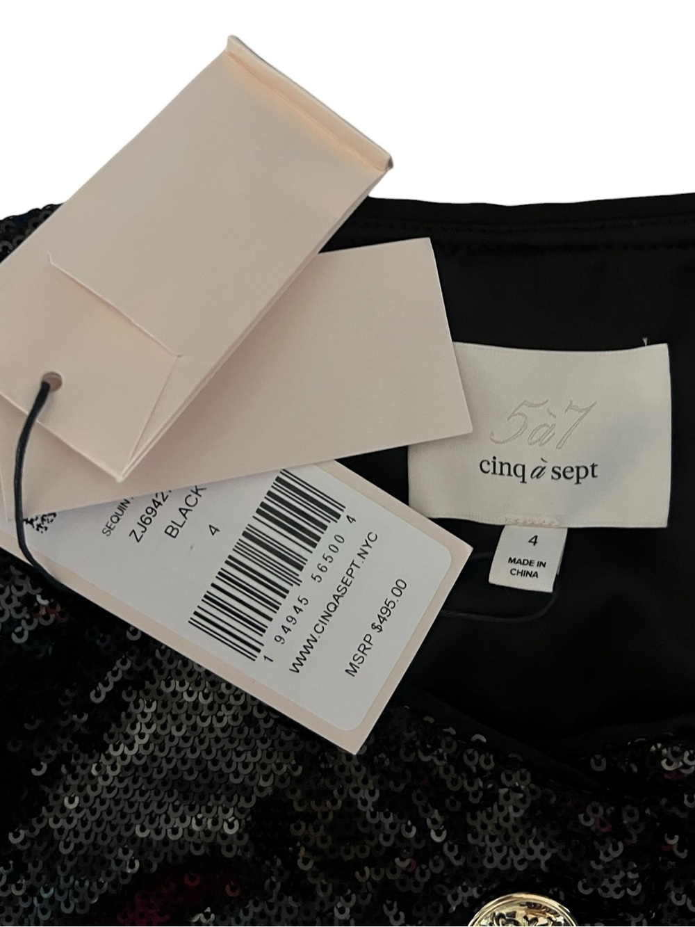 NWT cinq a sept Black Sequin “Randi” Cropped Blazer Jacket with Gold Buttons - Picture 8 of 14